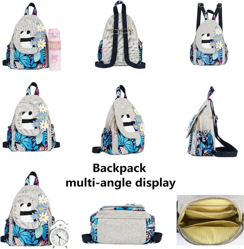 Vista 111 de HUANGGUOSHU Mochila de algodón tejida de algodón bohemio con bordado de lona estilo bohemio con múltiples bolsillos retro linda mochila cartera