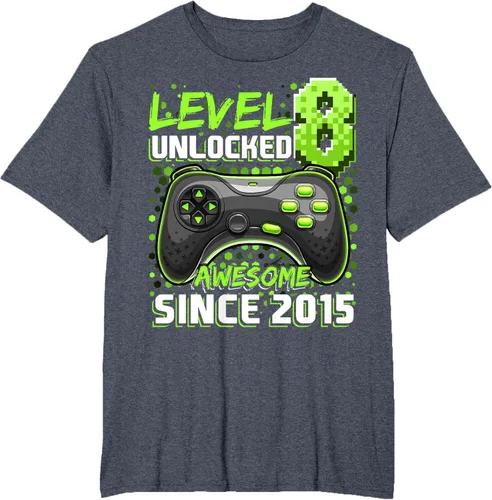 Vista 91 de Level 8 Unlocked Awesome 2015 Video Game 8th Birthday Boy T-Shirt, Negro