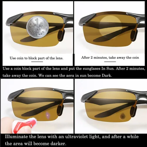 Vista 3 de motelan día y noche fotocromáticas anteojos de sol polarizadas para hombre anteojos de sol para los conductores macho seguridad de conducción pesca