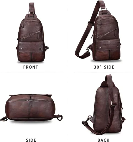 Vista 4 de Bolso bandolera de cuero genuino para hombres y mujeres, estilo vintage, hecho a mano, bolso de hombro, bolso cruzado en el pecho