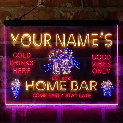 Vista 10 de Tazas de cerveza personalizadas para bar en casa, letrero de luz LED de neón tricolor, nombre personalizado, fecha, texto, cita, fuente verde, rojo