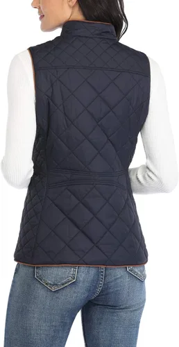 Vista 4 de Dilgul Chaleco acolchado para mujer, cuello alto, con cremallera, acolchado ligero y moderno