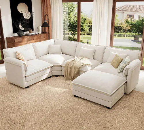 Vista 17 de Sofá modular de gran tamaño de 113 pulgadas, cómodo sofá en forma de L con funda extraíble, asiento ancho y profundo moderno para sala de estar