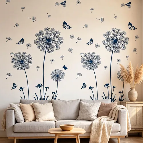 Vista 2 de Arawat 2 Juego de Calcomanías de Diente de León para Pared Pelar y Pegar Calcomanías de Pared de Diente de León Azul Adhesivos de Pared Florales