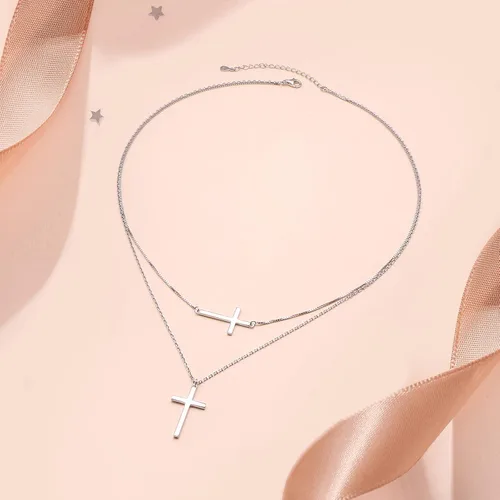 Vista 3 de Collar con colgante de cruz de fe de plata esterlina S925, regalo de joyería cristiana para mujer