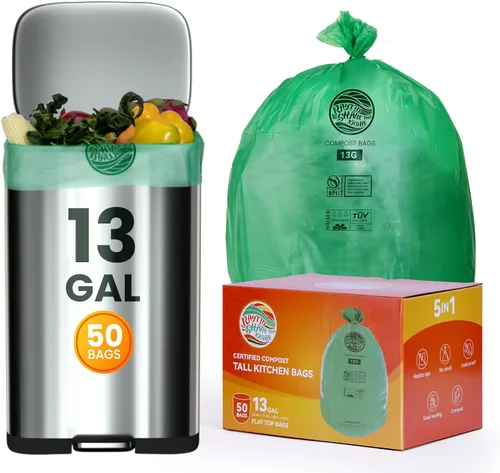 Vista 15 de Bolsas de compost 1.3 galones, 100 unidades, bolsas de basura pequeñas compostables para cubo de compost de cocina en encimera 0.75, 1, 1.2, 1.3