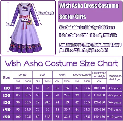 Vista 7 de VALOZENC Wish Asha - Disfraz de princesa para niñas, disfraz de cosplay, Halloween, Navidad