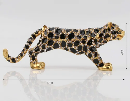 Vista 2 de SEVENBEES Cajas de joyería de leopardo dorado de 24 quilates de 5.7 pulgadas, con bisagras con diseño de elementos de cristal, figura de leopardo