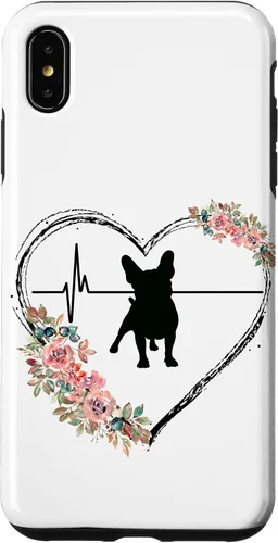 Vista 11 de French Bulldog Heartbeat with Flowers On White Case for iPhone 17