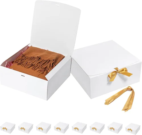 Vista 8 de Mcfleet Cajas de Regalo Negras con Tapas de 12 x 12 x 5 pulgadas, paquete de 10 cajas de propuesta para padrinos de boda, caja de regalo de cartón
