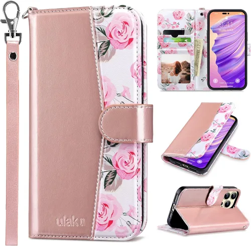 Vista 40 de ULAK Compatible con iPhone 14 Funda Cartera para Mujeres, Cubierta Plegable de Cuero PU Premium con Portador de Tarjetas, Función de Soporte Funda