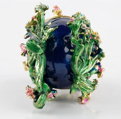Vista 5 de SEVENBEES Caja de joyería pintada a mano con diseño de huevos Faberge con bisagras con esmalte rico y diamantes de imitación brillantes, regalo