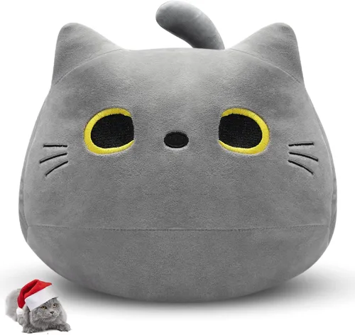 Vista 7 de Almohada de felpa de gato negro, animales de peluche Kawaii de gato negro, linda almohada de gato negro, juguetes de peluche para niños, cumpleaños