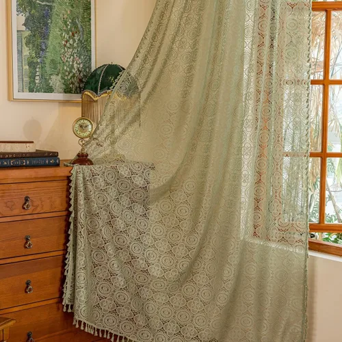 Vista 54 de YJ YANJUN - Cortinas de café boho, 24 pulgadas de largo, 2 paneles, cada una de 59" de ancho x 24" de largo, beige, con crochet, cortinas de cocina
