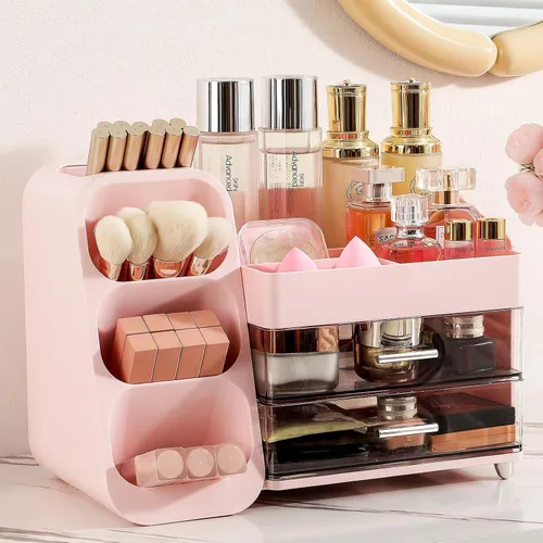 Vista 8 de Aveniee Organizador de maquillaje con cajones, gran organizador de encimera de baño para tocador, almacenamiento de cosméticos de escritorio