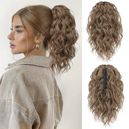 Vista 10 de Flufymooz Extensión de cola de caballo, extensión de cola de caballo corta de 12 pulgadas con pinza de garra, cabello ondulado rizado, clip