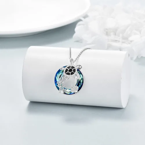 Vista 4 de Collar de delfíntortugacangrejo de plata de ley con colgante de delfín de cristal para mujer