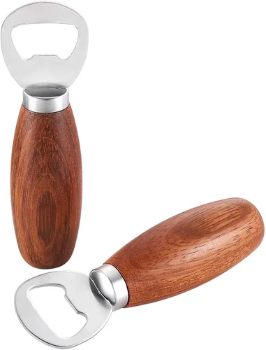 Vista 2 de GREATLINK Abrebotellas de cerveza personalizado con mango de madera, bonito abridor de mano de madera para latas de soda, abrebotellas de sidra