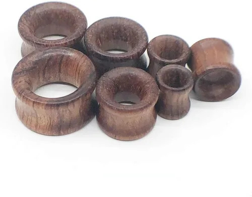 Vista 4 de Piercingpops 2 pares de tapones para los oídos de madera natural marrón con doble expansor de calibre de oreja estirado piercing corporal joyería
