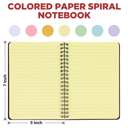Vista 2 de 8 Pack Spiral Notebook – 5” x 7” Black PVC Cover College Ruled Journals, 100 Sheets/200 Pages – 7 Colors Vibrant Lined Paper Memo Pads for Learning