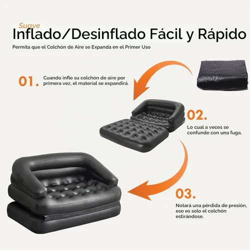 Vista 7 de Sofá cama inflable, sofá inflable para camping, impermeable, negro