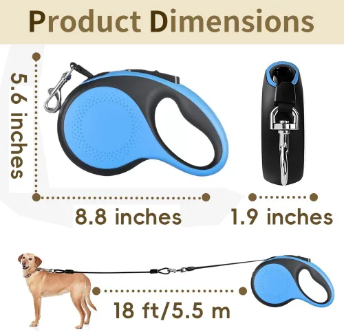Vista 2 de Correa retráctil para perro con cable a prueba de mordidas, correa duradera para caminar para perros grandes, medianos y pequeños de hasta 110 Azul