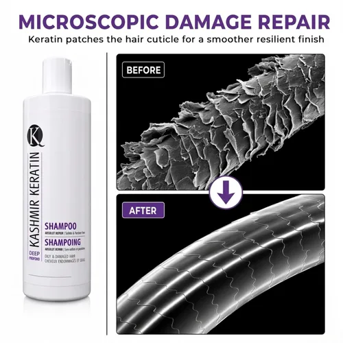 Vista 3 de Kashmir Keratin Champú profundo para cabello graso y dañado sin sulfatos ni parabenos NUEVA PRESENTACIÓN (8 fl oz)