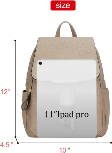 Vista 6 de KKXIU - Mochila de cuero a la moda para mujeres y damas, bolso de hombro para viajes y uso diario, A-caqui, Mediana, Mochila