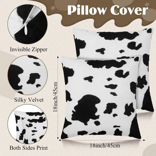 Vista 4 de Amylove Alfombra de piel de vaca y 2 fundas de almohada de vaca, duraderas y de gran tamaño, con estampado de piel de vaca, almohadas para sala