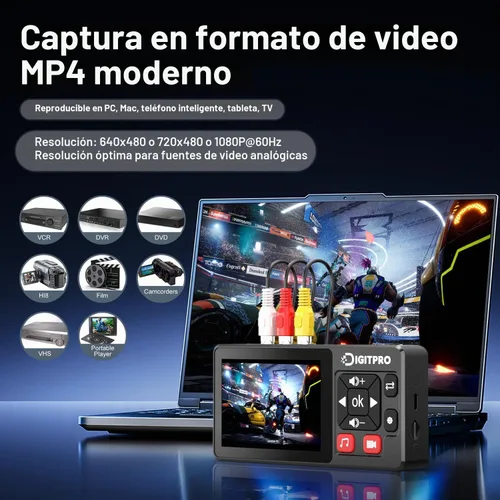 Vista 5 de Convertidor VHS a Digital 2.0, video HD a grabadora de convertidor digital con control remoto, convertir grabación de audio de video analógico