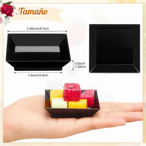 Vista 3 de 200 Piezas Platos Cuadrados Mini para Postre de 2.5 x 2.5 Pulgadas Platos Desechables para Aperitivos Platos Pequeños de Plástico Transparente