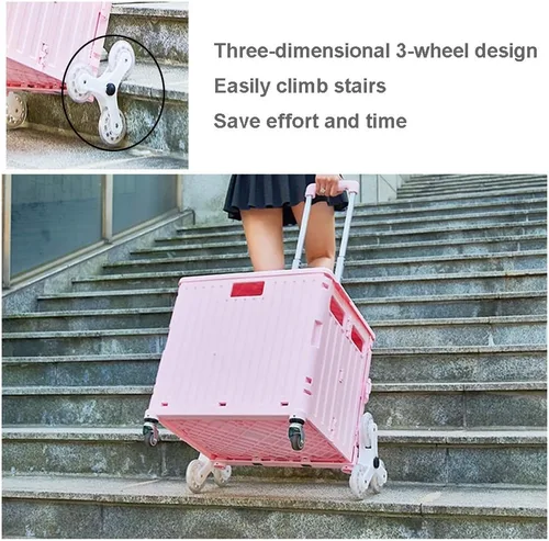 Vista 5 de Carro plegable con ruedas ASN 8 ruedas plegable carrito utilitario plegable portátil carrito de compras, caja plegable para subir escaleras Beige