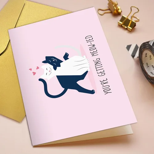 Vista 4 de Qiliji Tarjeta de compromiso de gato linda, divertida tarjeta de felicitación de boda, tarjetas de juego de palabras "You're Getting Meow-ied Married