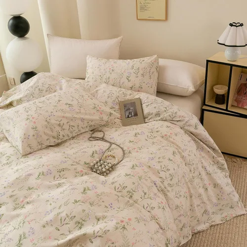 Vista 3 de ECOCOTT Juego de funda de edredón floral tamaño Queen, 100% algodón lavado, sensación de lino, 3 piezas, funda de edredón vintage con cierre