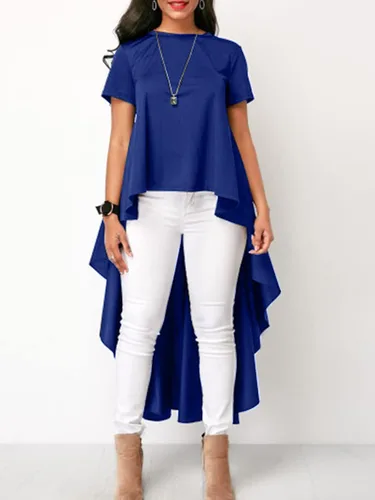 Vista 2 de ZANZEA Women's Irregular Hem High Low Asymmetrical Tunic Top Short Sleeve Casual Ruffle Blouse Shirts Tops