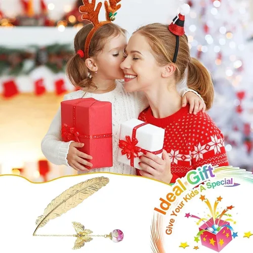Vista 2 de Marcapáginas de plumas de metal con colgante de mariposa 3D, marcadores para mujeres, niños, profesores, amantes de los libros, regalos