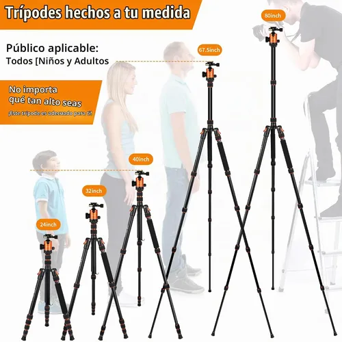 Vista 4 de Victiv Trípode de cámara de 80", Trípode de aluminio resistente con cabeza de bola de 360°, Trípodes y monopodios de cámara con bolsa de transporte