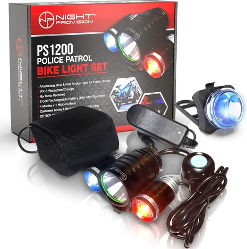 Vista 8 de PS1200 Luz delantera y OPTIKS 210 trasera para bicicleta de policía, luz estroboscópica roja/azul, recargable, resistente al agua, 5 modos