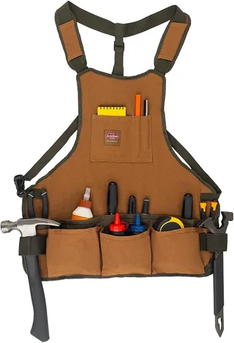 Vista 3 de Bolsa de herramientas Bucket Boss para hombres, ajustable, bolsa de herramientas de trabajo, marrón, 16 bolsillos EE. UU