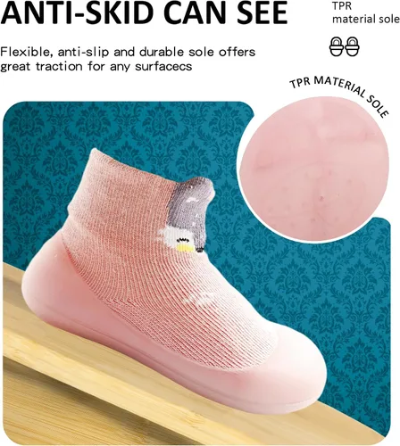 Vista 2 de SEBELLST Zapatos de calcetín para niña, suela de goma, antideslizantes, para interiores, zapatos de piso para primeros pasos, suela suave