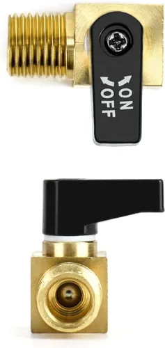 Vista 4 de QWORK Válvula de compresor de aire, paquete de 2, mini válvula de bola de latón, válvula de cierre NPT macho x NPT hembra de 1/4 pulgadas