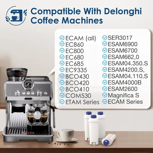 Vista 3 de Reemplazo de filtro de agua DLSC002 compatible con filtro de máquina de café Delonghi, suavizador de carbón activado para De'longhi Magnifica evo