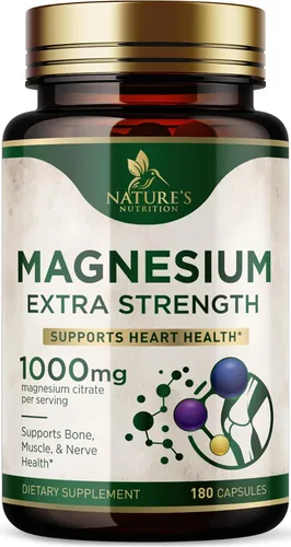 Vista 10 de Citrato de magnesio 1000 mg por porción – Magnesio extra fuerte para huesos, músculos, nervios y apoyo a la salud del corazón, suplemento