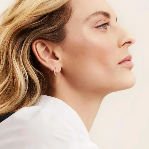 Vista 3 de NEARLAND Aretes de aro de oro de 14 quilates para mujer, aretes de aro de oro de 14 quilates, aretes de aro pequeños de oro hipoalergénicos