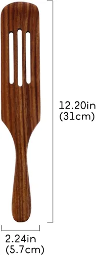 Vista 9 de Espátula de madera para cocinar, espátula ranurada de madera de acacia de 12.2 pulgadas con mango largo, espátula de cocina antiadherente para freír