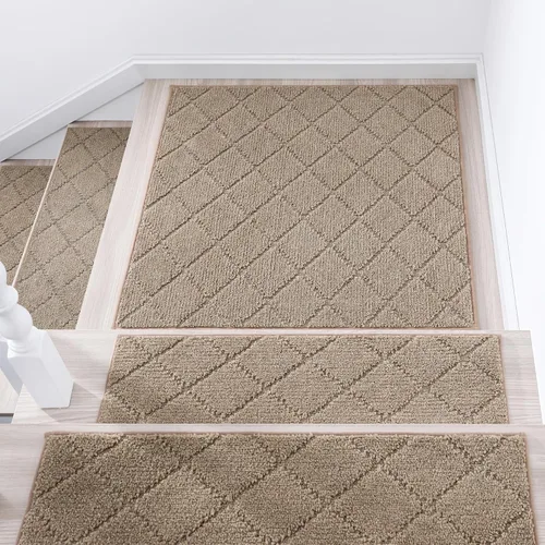 Vista 28 de COSY HOMEER - Alfombra antideslizante para escaleras, para interiores y escalones de madera, para niños y perros, 100 % poliéster, base de Beige