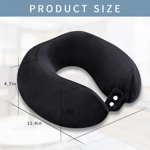 Vista 5 de Almohada de cuello de espuma viscoelástica para el cuello de avión con funda de terciopelo, almohada suave de avión para dormir, almohada de viaje