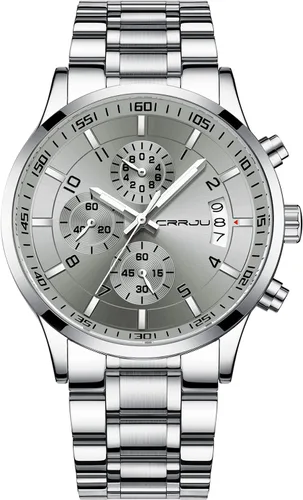 Vista 24 de CRRJU - Relojes de moda para hombre de acero inoxidable, cronógrafo, impermeables con fecha, de pulsera, correa de acero inoxidable, resistente al