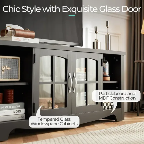 Vista 6 de LINSY HOME Soporte de TV estilo granja para TV de 65 pulgadas, centro de entretenimiento de madera con gabinete de almacenamiento con puerta