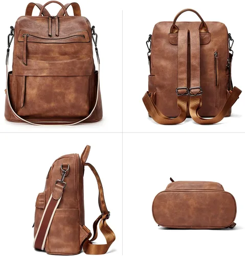 Vista 5 de BROMEN Mochila para mujer, diseño de cuero, de viaje, grandes bolsas de hombro para mujer